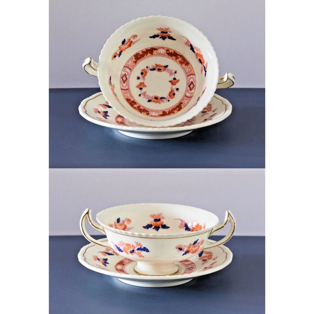Vintage Royal Doulton THE BERKSHIRE footed Soup Bowls and Saucers V2020 Set of 8